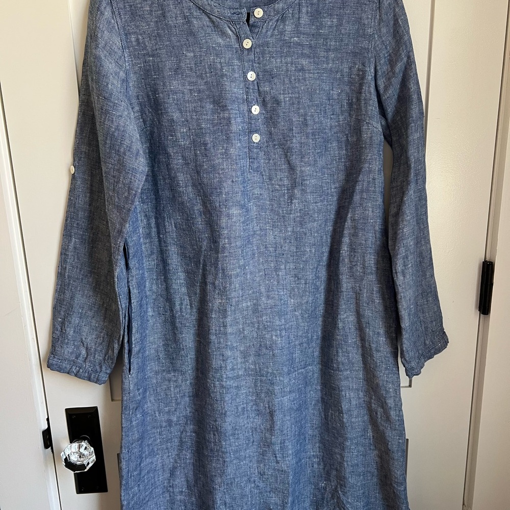 Garnet Hill Blue Chambray Button-Down Dress 8